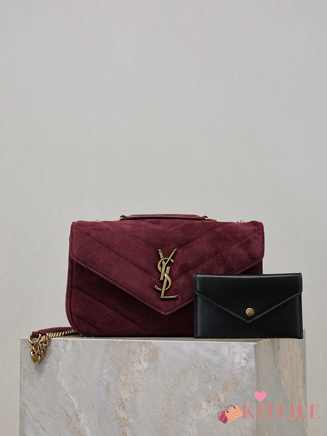 Kitlife Saint Laurent Lou Lou Bag Burgundy Suede 801437 24x14x7cm  - 1