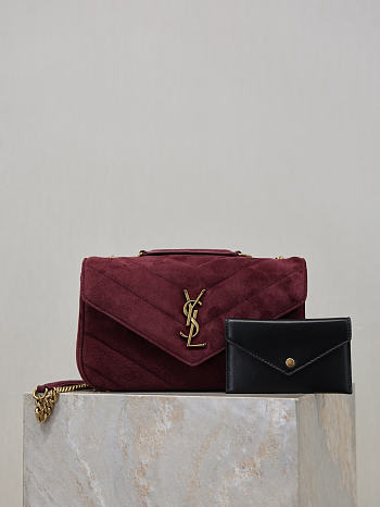 Kitlife Saint Laurent Lou Lou Bag Burgundy Suede 801437 24x14x7cm 
