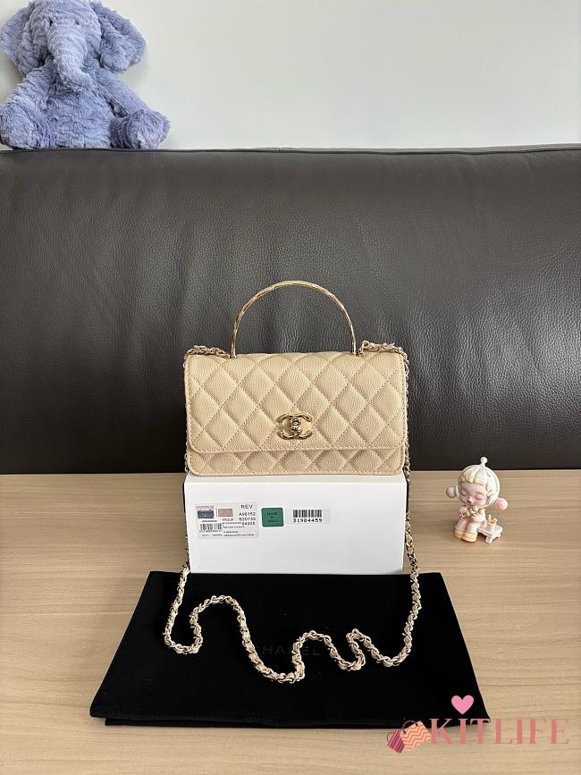 Kitlife Chanel Woc Handle Top Flap Bag Beige Caviar Leather A96152 19cm - 1
