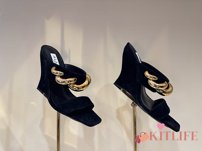 Kitlife Alaia Wave Jewel 100 Suede Wedge Mules Black - 1