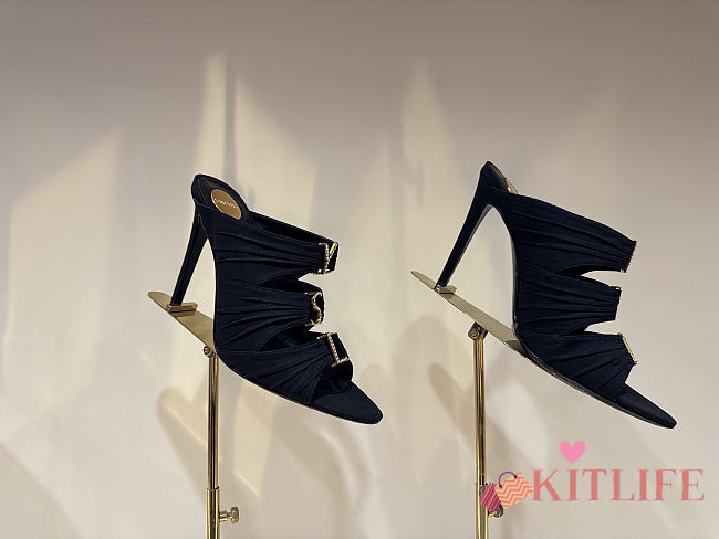 Kitlife Saint Laurent Emilie Black Satin Crepe Mules  - 1