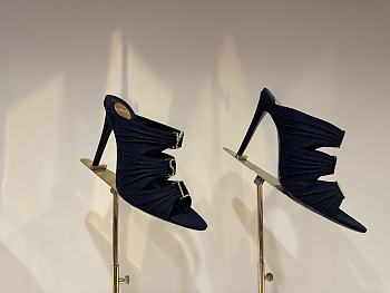 Kitlife Saint Laurent Emilie Black Satin Crepe Mules 