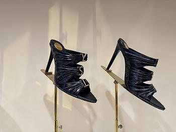 Kitlife Saint Laurent Emilie Black Leather Crepe Mules 