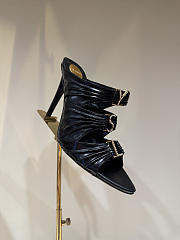 Kitlife Saint Laurent Emilie Black Leather Crepe Mules  - 2