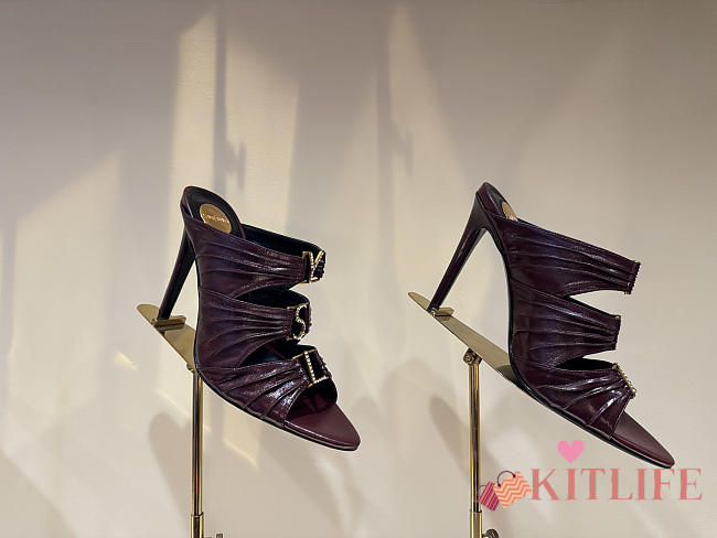 Kitlife Saint Laurent Emilie Burgundy Leather Crepe Mules  - 1