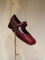 Kitlife Dior Chunky Heel Square Toe Mary Jane Shoes Red - 1