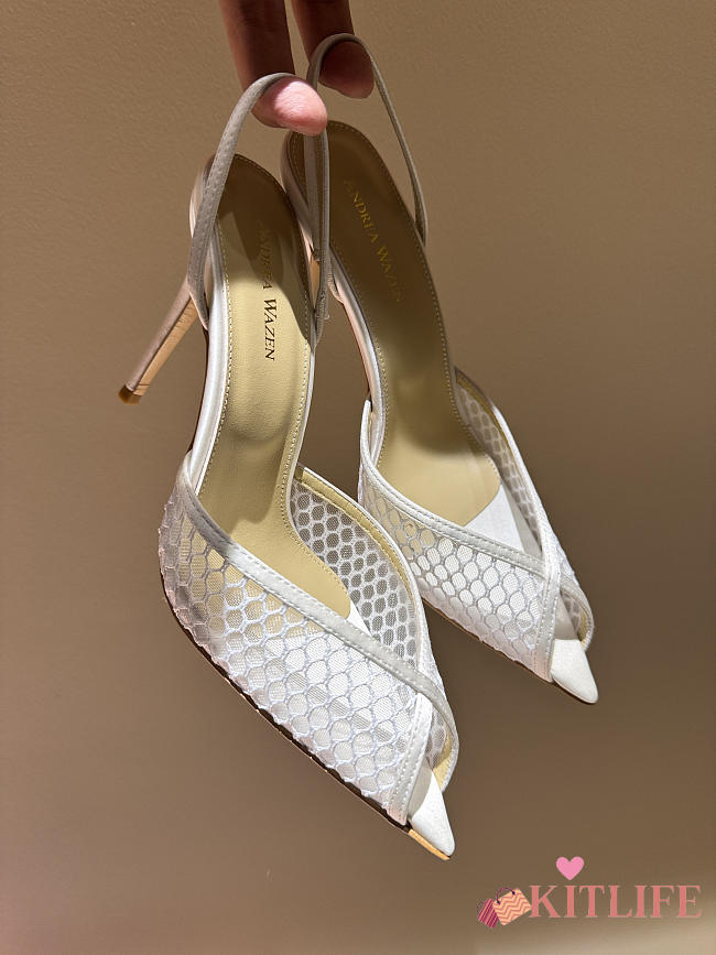 Kitlife Andrea Wazen 25FW Katy Net Sling Pumps White 95mm - 1