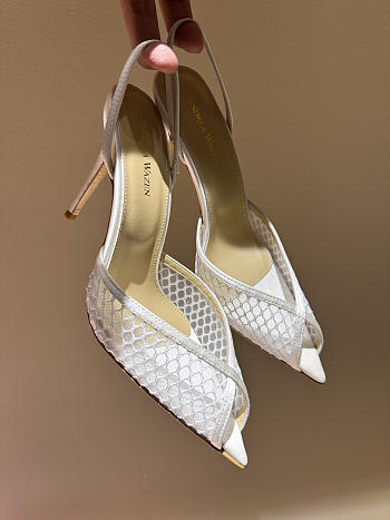 Kitlife Andrea Wazen 25FW Katy Net Sling Pumps White 95mm