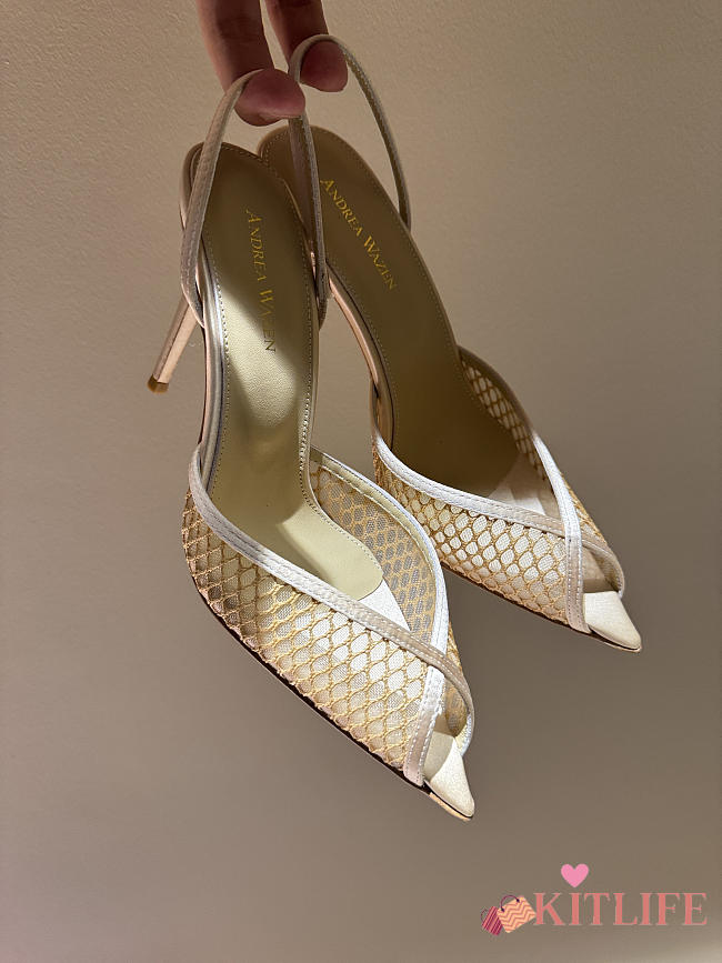 Kitlife Andrea Wazen 25FW Katy Net Sling Pumps Beige 95mm  - 1