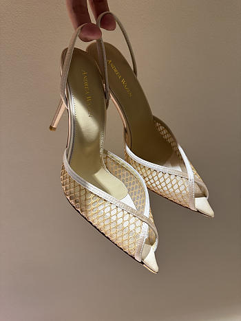 Kitlife Andrea Wazen 25FW Katy Net Sling Pumps Beige 95mm 