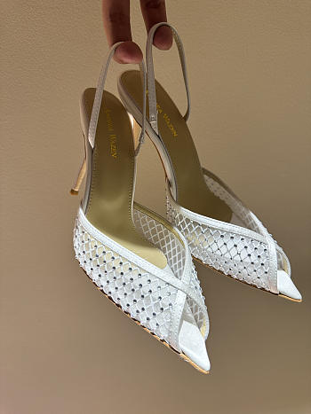 Kitlife Andrea Wazen 25FW Katy Net Sling Pumps White With Crystal 95mm 