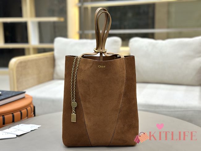 Kitlife Chloe Spin Tote Medium Bag Brown Suede 27x30x14cm  - 1