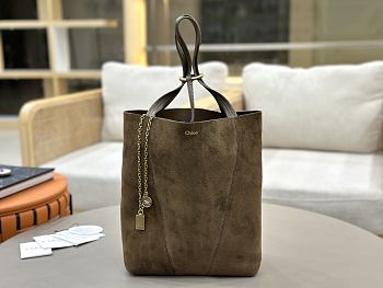 Kitlife Chloe Spin Tote Medium Bag Olive Brown Suede 27x30x14cm 