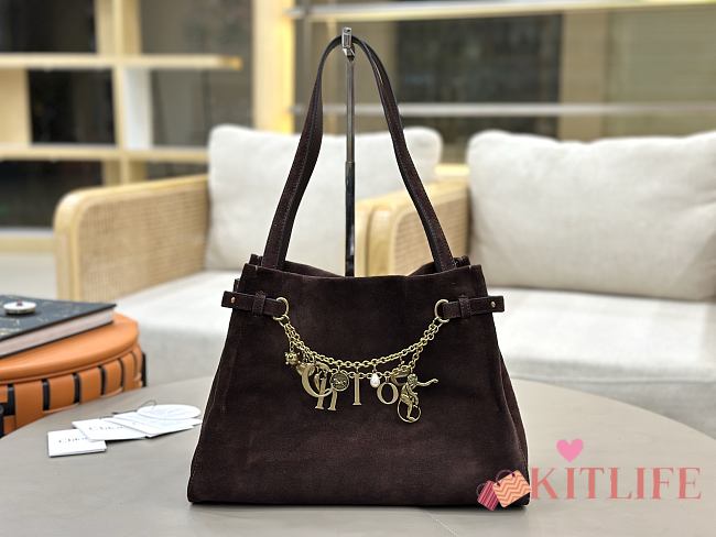 Kitlife Chloe Charms Hobo Bag In Dark Brown Suede Leather 34x25x17cm - 1