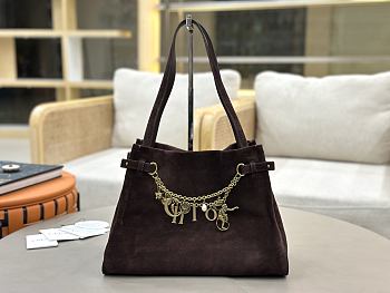 Kitlife Chloe Charms Hobo Bag In Dark Brown Suede Leather 34x25x17cm