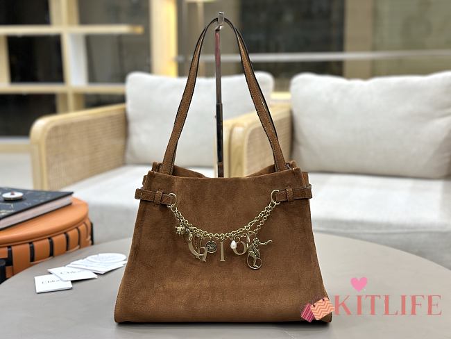 Kitlife Chloe Charms Hobo Bag In Brown Suede Leather 34x25x17cm - 1