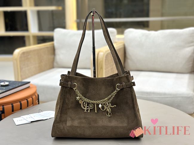 Kitlife Chloe Charms Hobo Bag In Olive Brown Suede Leather 34x25x17cm  - 1