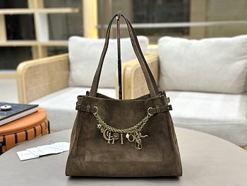 Kitlife Chloe Charms Hobo Bag In Olive Brown Suede Leather 34x25x17cm 