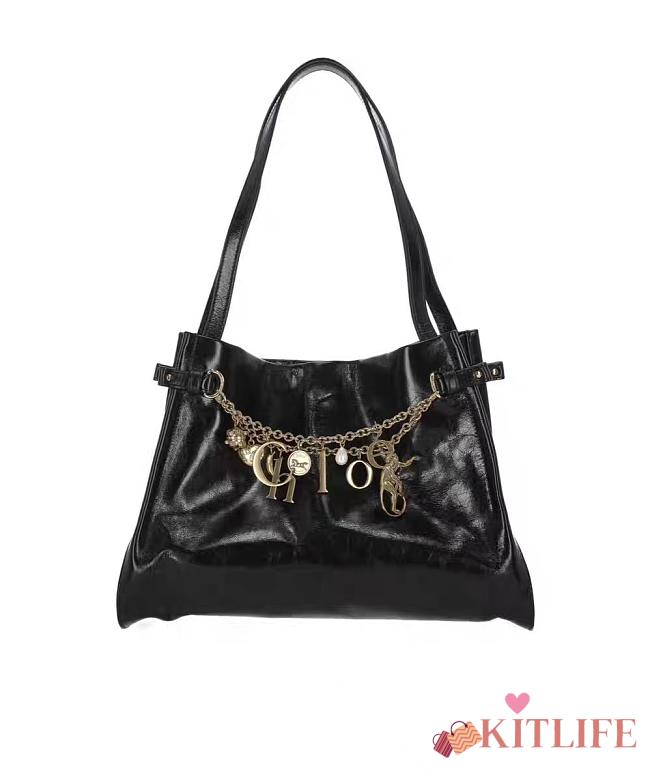 Kitlife Chloe Charms Hobo Bag In Black Leather 34x25x17cm  - 1