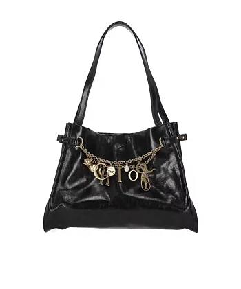 Kitlife Chloe Charms Hobo Bag In Black Leather 34x25x17cm 