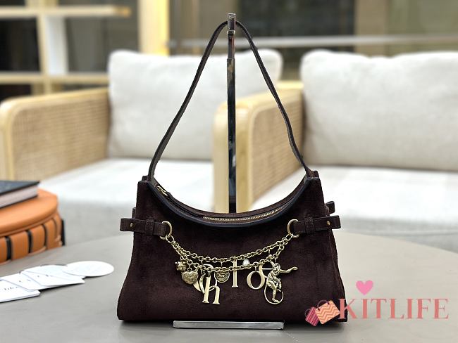 Kitlife Chloe Charms Small Hobo Bag In Dark Brown Suede Leather 28.5x18x10cm - 1