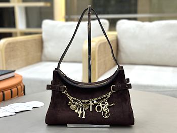 Kitlife Chloe Charms Small Hobo Bag In Dark Brown Suede Leather 28.5x18x10cm