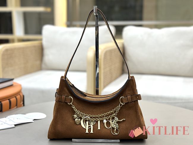 Kitlife Chloe Charms Small Hobo Bag In Brown Suede Leather 28.5x18x10cm  - 1