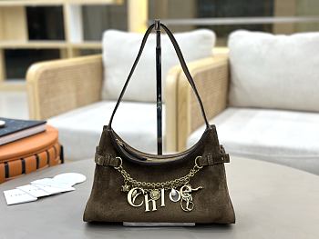 Kitlife Chloe Charms Small Hobo Bag In Olive Brown Suede Leather 28.5x18x10cm 