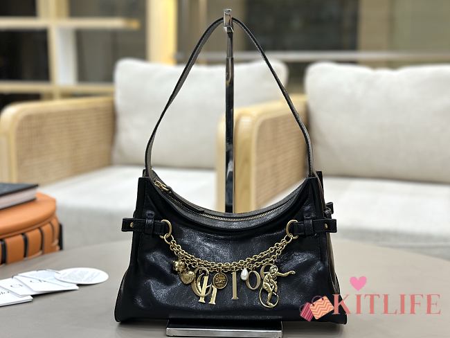 Kitlife Chloe Charms Small Hobo Bag In Black Leather 28.5x18x10cm - 1