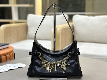 Kitlife Chloe Charms Small Hobo Bag In Black Leather 28.5x18x10cm