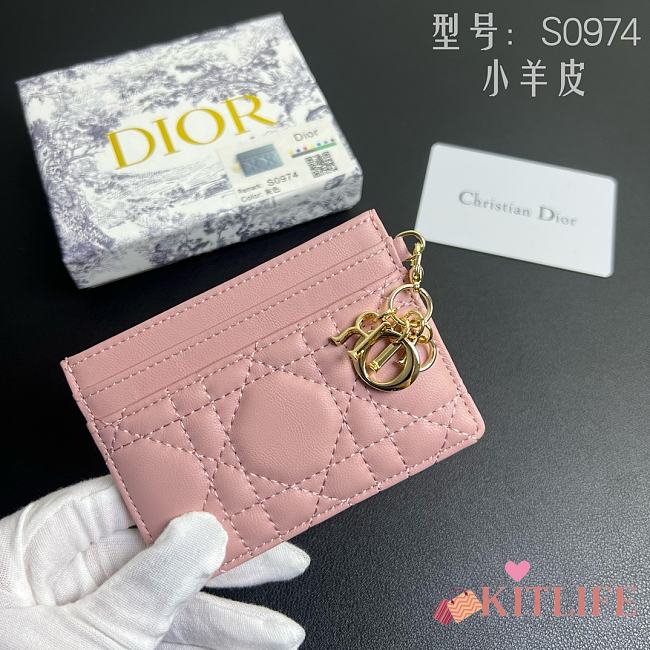 Kitlife Dior Five-Compartment Card Holder in Pink Lambskin Cannage Leather 10.5x7.5x1cm  - 1