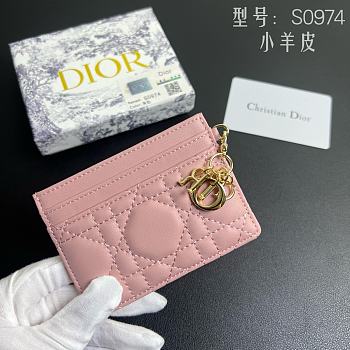 Kitlife Dior Five-Compartment Card Holder in Pink Lambskin Cannage Leather 10.5x7.5x1cm 