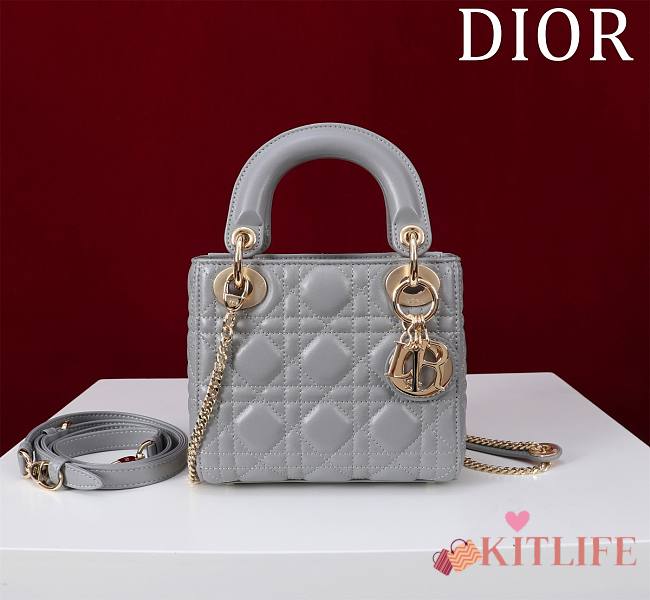 Kitlife Dior Lady Diana Grey Leather Bag M0505 17x15x7cm - 1
