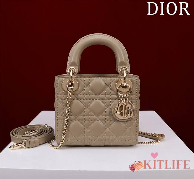 Kitlife Dior Lady Diana Taupe Leather Bag M0505 17x15x7cm  - 1