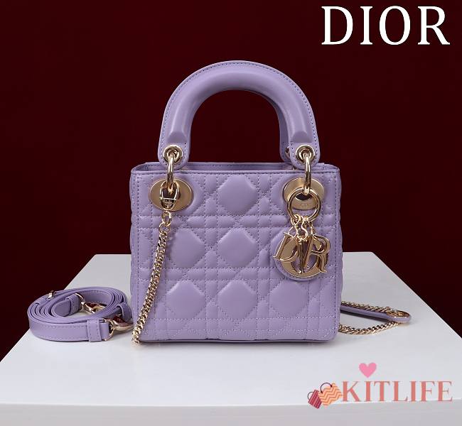 Kitlife Dior Lady Diana Purple Leather Bag M0505 17x15x7cm - 1