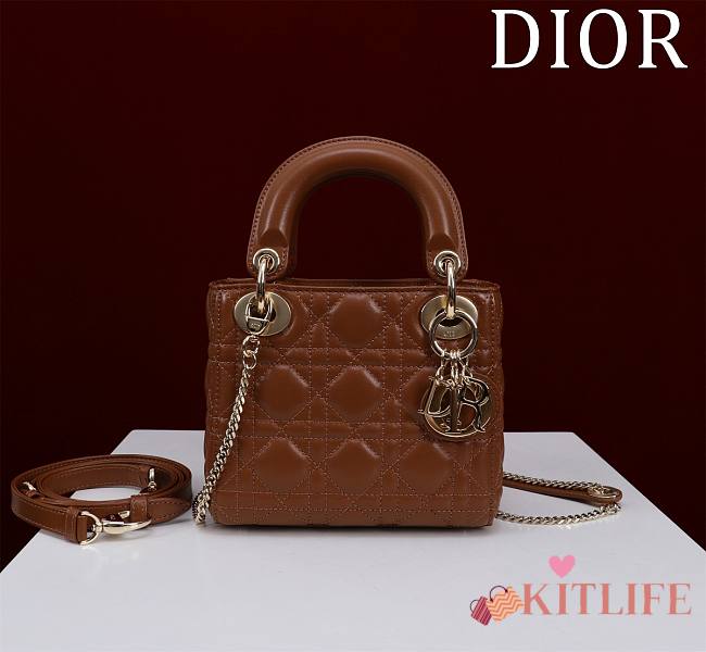 Kitlife Dior Lady Diana Brown Leather Bag M0505 17x15x7cm - 1