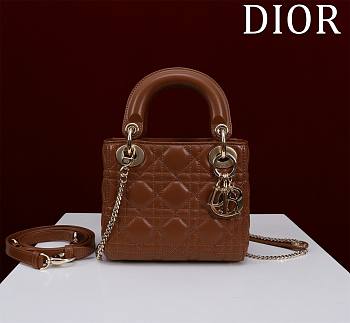 Kitlife Dior Lady Diana Brown Leather Bag M0505 17x15x7cm