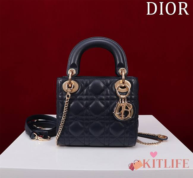 Kitlife Dior Lady Diana Dark Blue Leather Bag M0505 17x15x7cm - 1