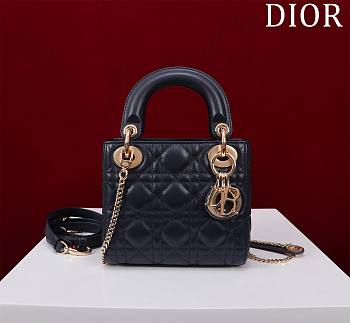Kitlife Dior Lady Diana Dark Blue Leather Bag M0505 17x15x7cm