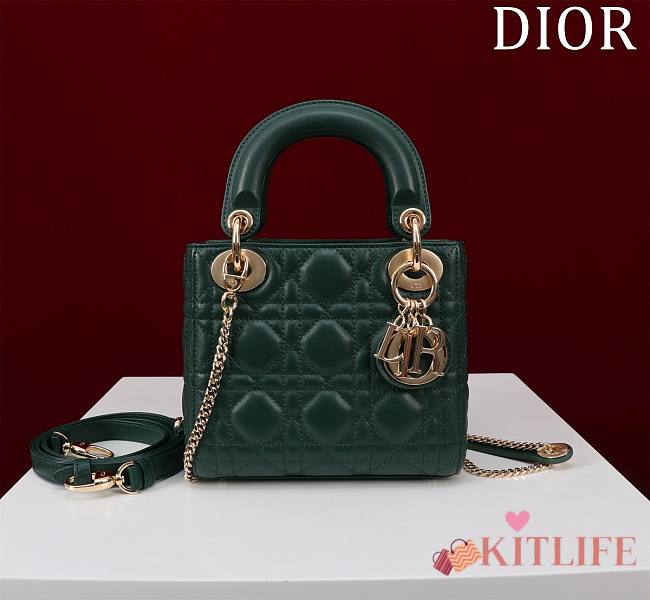 Kitlife Dior Lady Diana Green Leather Bag M0505 17x15x7cm - 1