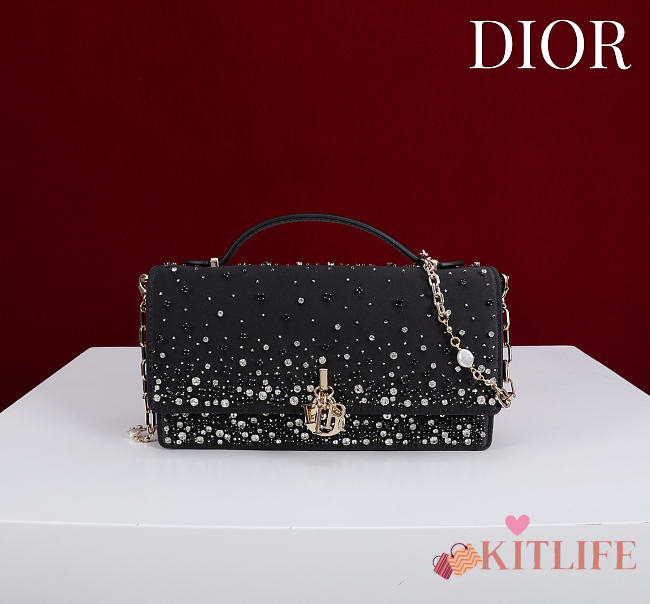 Kitlife Dior Embroidered Beaded Black Chain Bag 21x11.5x4cm - 1