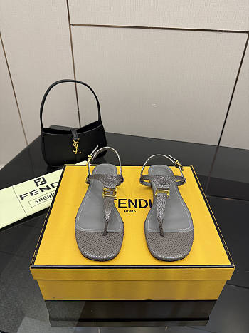 Kitlife Fendi Delfina FFold Dark Flip-flops Grey Cowhide Leather 