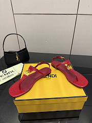 Kitlife Fendi Delfina FFold Dark Flip-flops Red Cowhide Leather  - 2