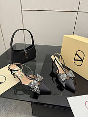 Kitlife Valentino Garavani Bow Embellished Satin Slingback Pumps Black  - 1