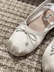 Kitlife Miu Miu Women's White Satin Ballerina Strap Flats - 3