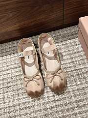 Kitlife Miu Miu Women's Beige Satin Ballerina Strap Flats  - 1