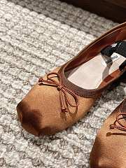 Kitlife Miu Miu Women's Brown Satin Ballerina Strap Flats  - 6