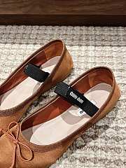 Kitlife Miu Miu Women's Brown Satin Ballerina Strap Flats  - 4