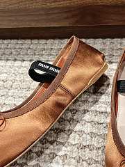 Kitlife Miu Miu Women's Brown Satin Ballerina Strap Flats  - 2