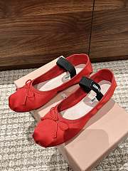 Kitlife Miu Miu Women's Red Satin Ballerina Strap Flats  - 4